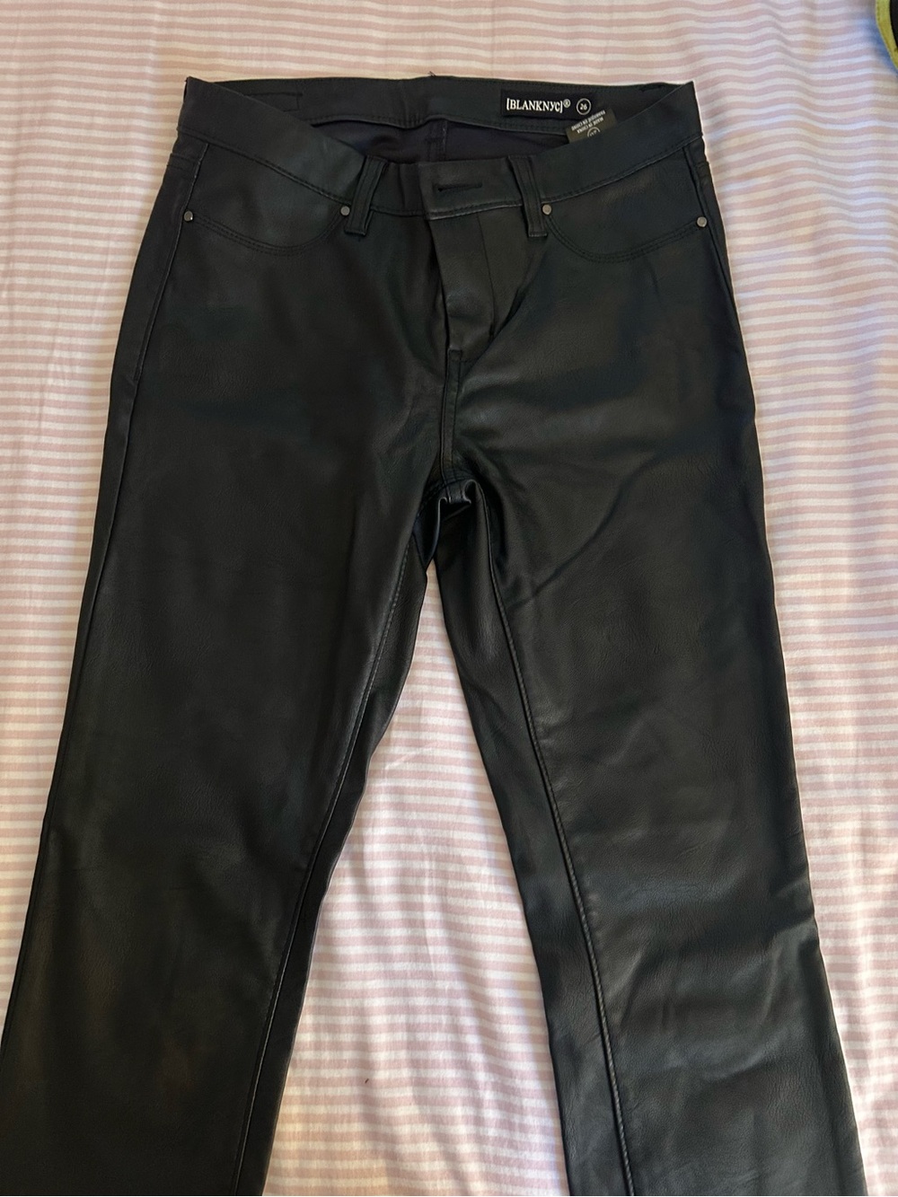 Blank NYC Women's Black Faux Leather Slim Straight Jeans